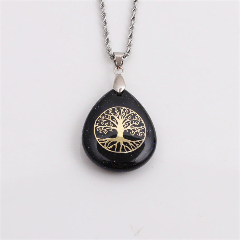 Crystal Water Drop Pendant Crafts Carved Lucky Tree Necklace