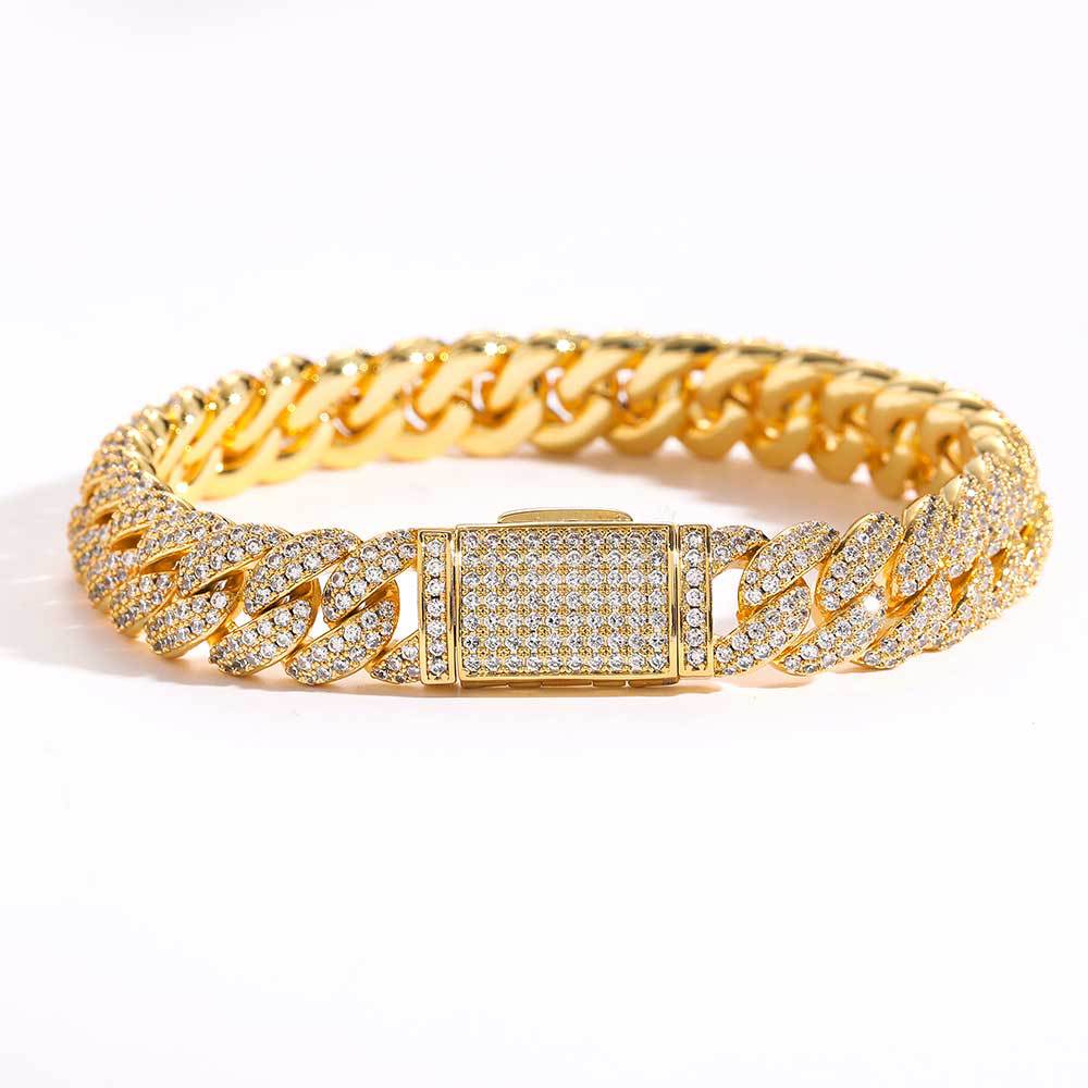 Bracelet en zircon en or 18 carats Hip Hop de marque de mode