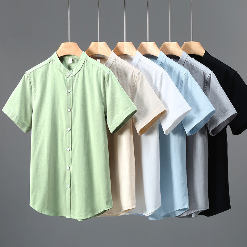 Men's Stand Collar Short Sleeve Shirt Loose Half Sleeve