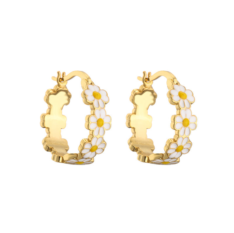 Collier de boucles d'oreilles en forme de goutte d'huile, petit chrysanthème