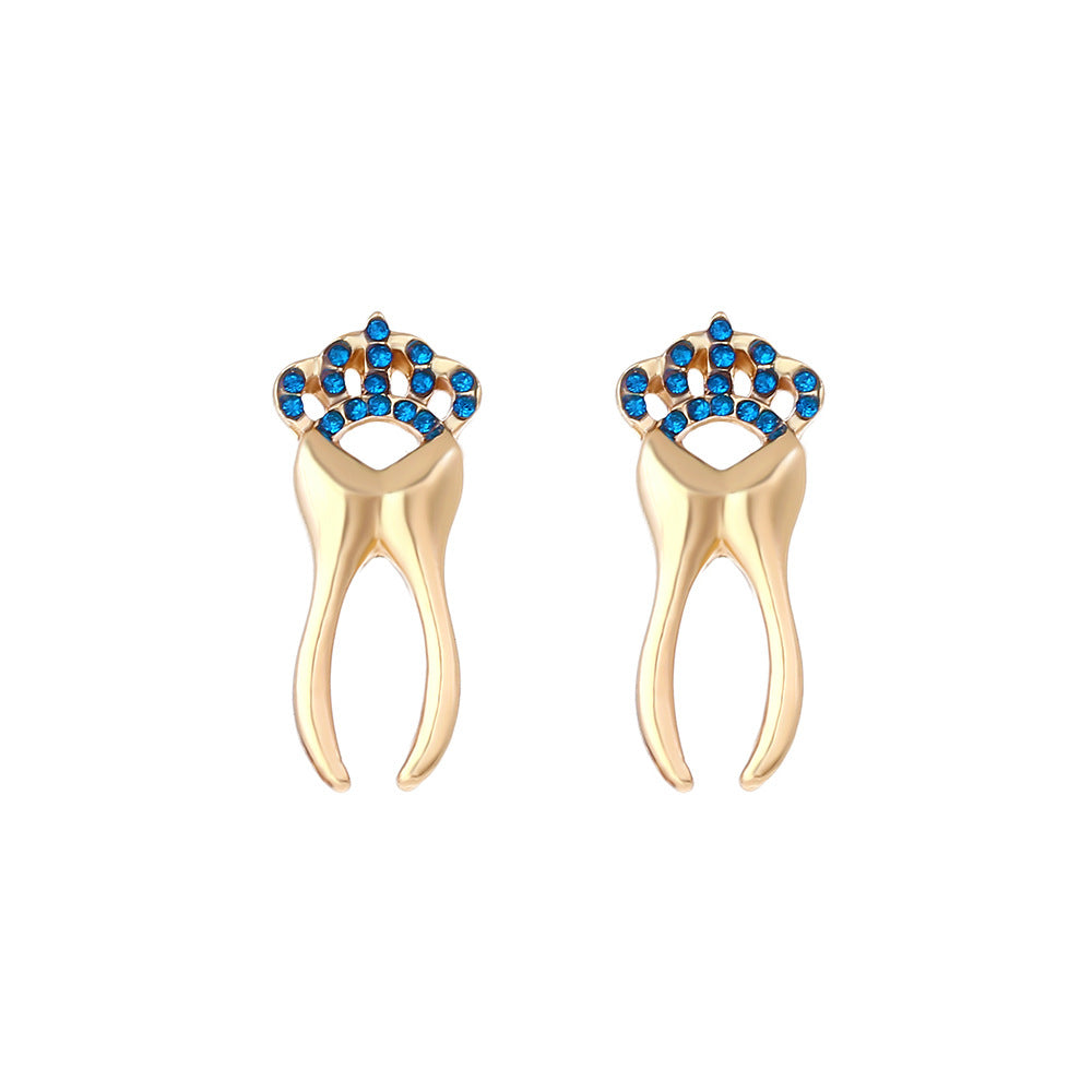Boucles d'oreilles à tige en forme de couronne de diamant en alliage simple à la mode