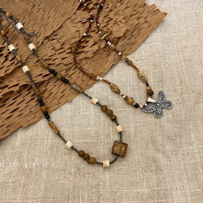 Vintage Beaded Butterfly Necklace For Women
