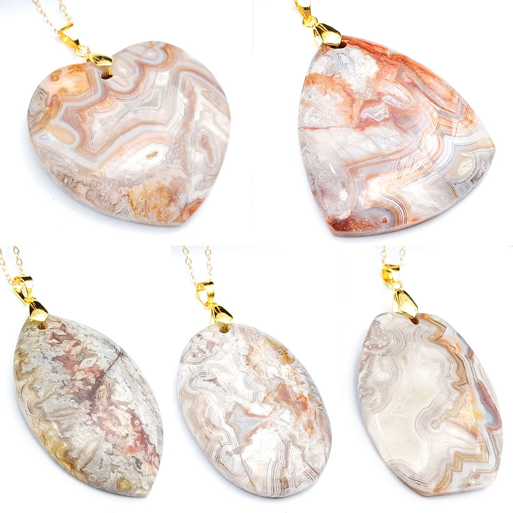 Colgante de ágata mexicana Natural en forma de hoja, adorno colgante Irregular con forma de triángulo ovalado de amor, ágata rayada