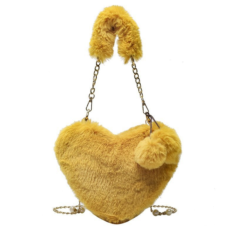 Women's Fashion Love Imitation Rex Rabbit Plush One-shoulder Crossbody Bag