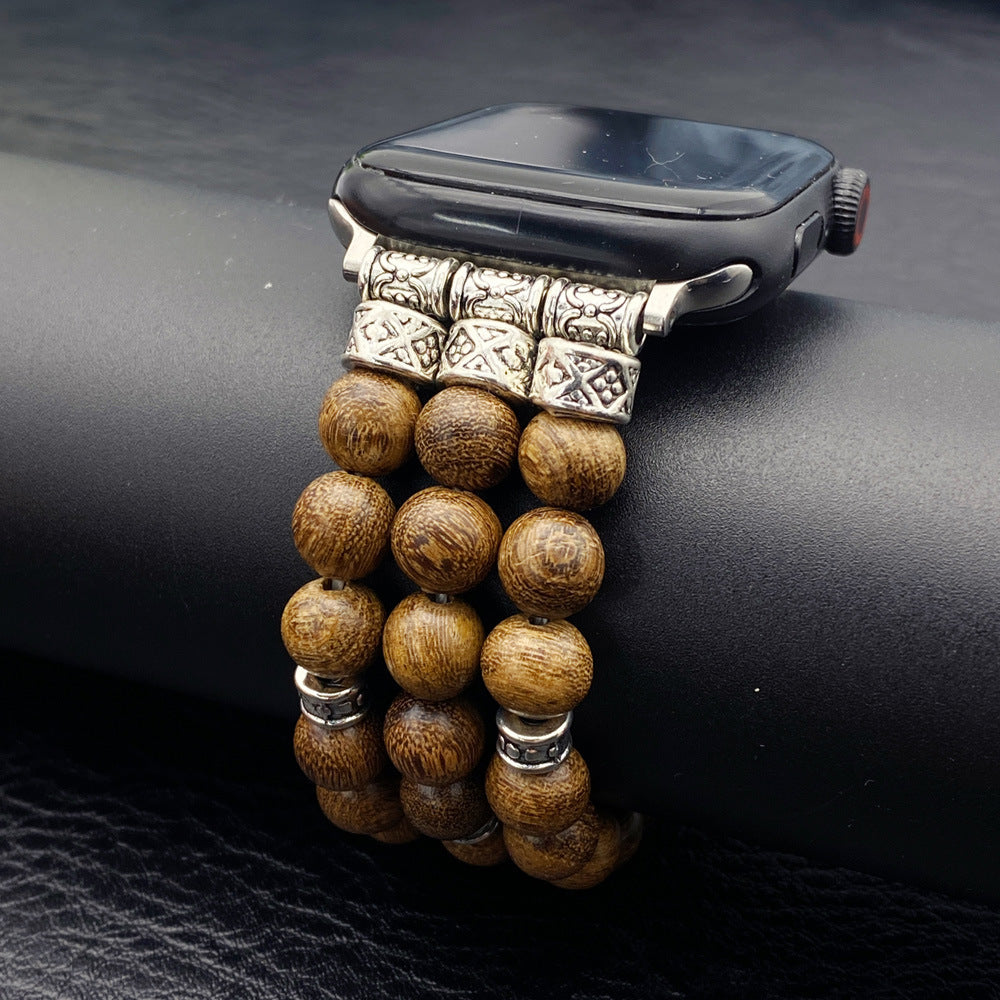 Bracelet de perles en bois massif avec sangle