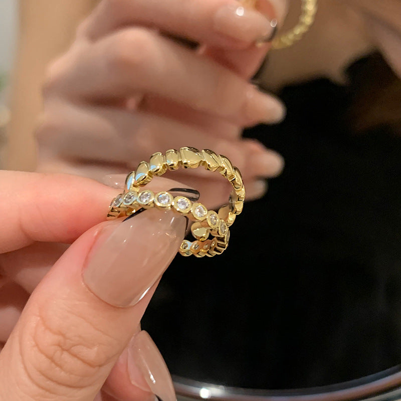Bague ouverte de conception minoritaire capricieuse à double paquet pour les femmes