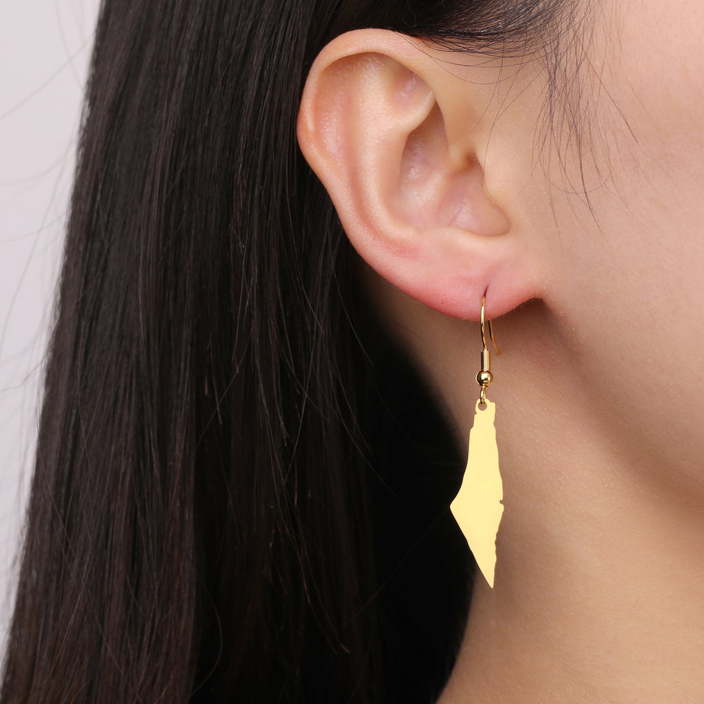 Boucles d'oreilles en acier titane, carte d'israël, brillantes, irrégulières, solides, montagne
