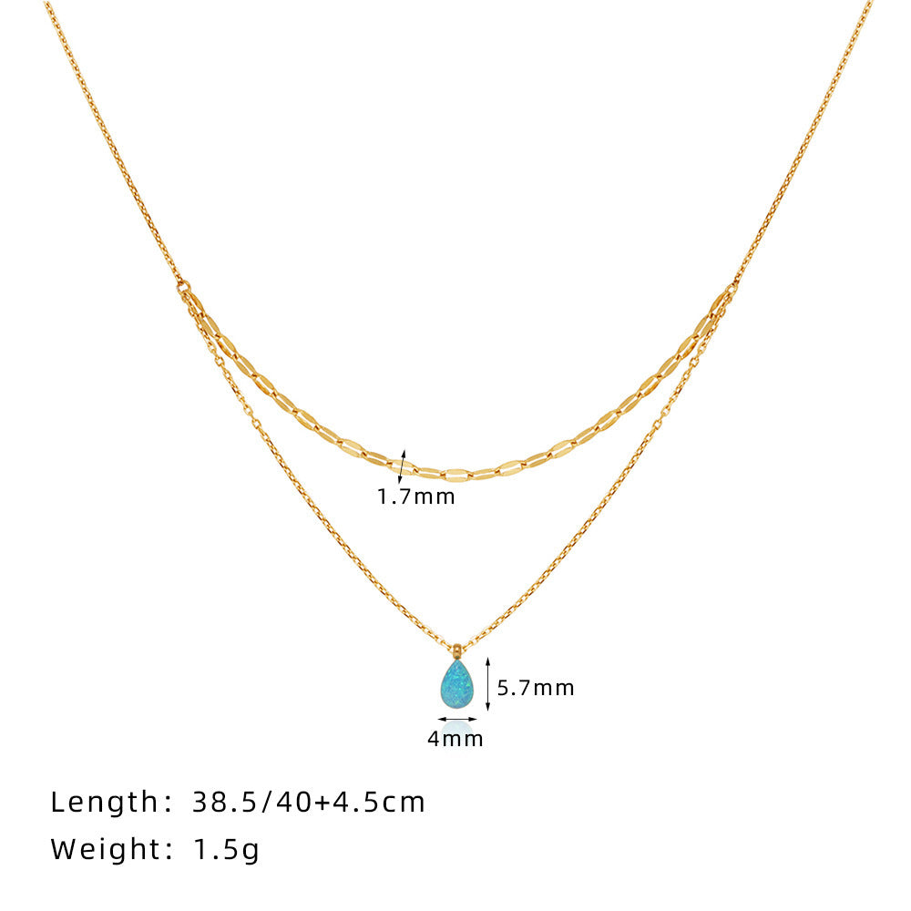 Blue Water Drop Flash Double-layer Necklace