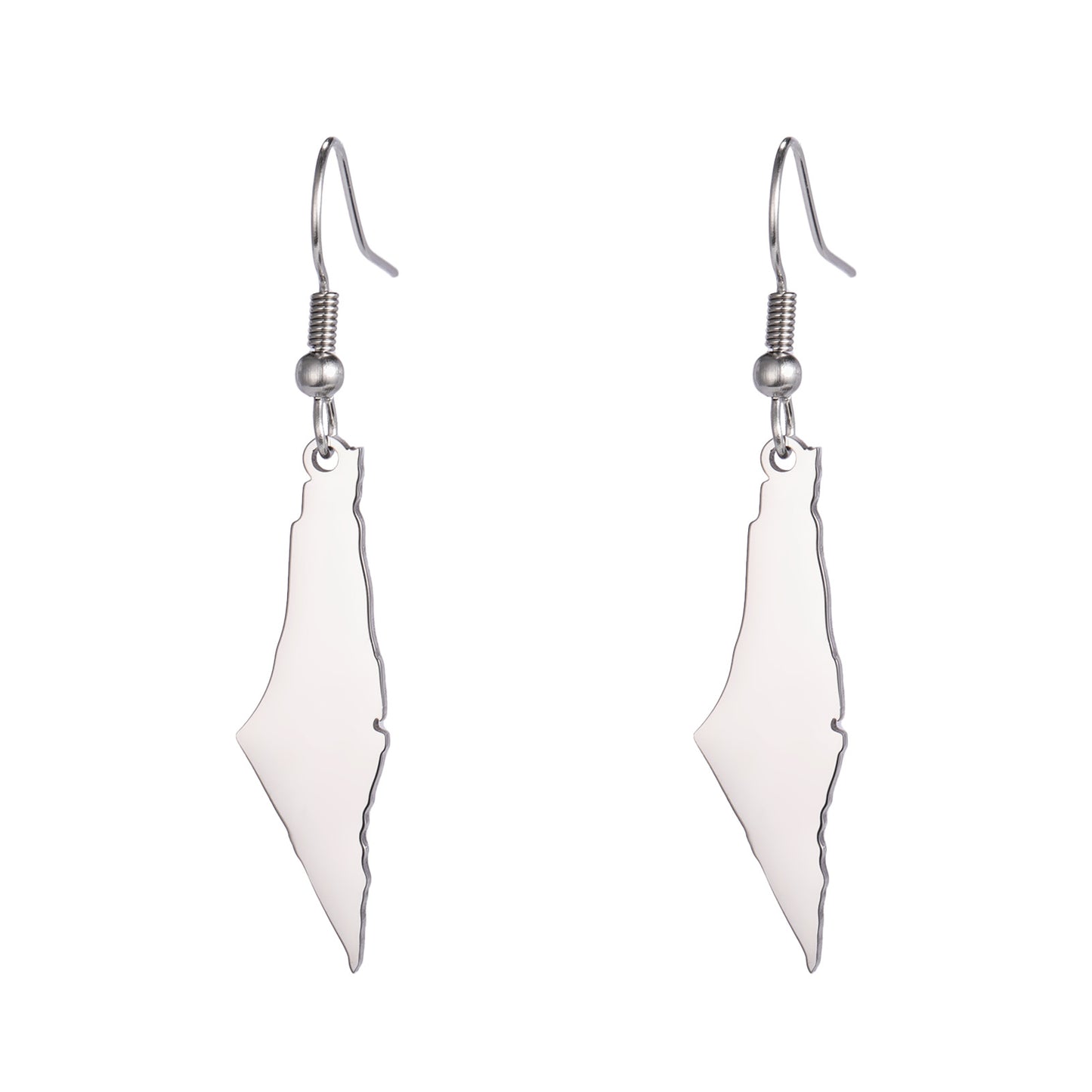 Boucles d'oreilles en acier titane, carte d'israël, brillantes, irrégulières, solides, montagne