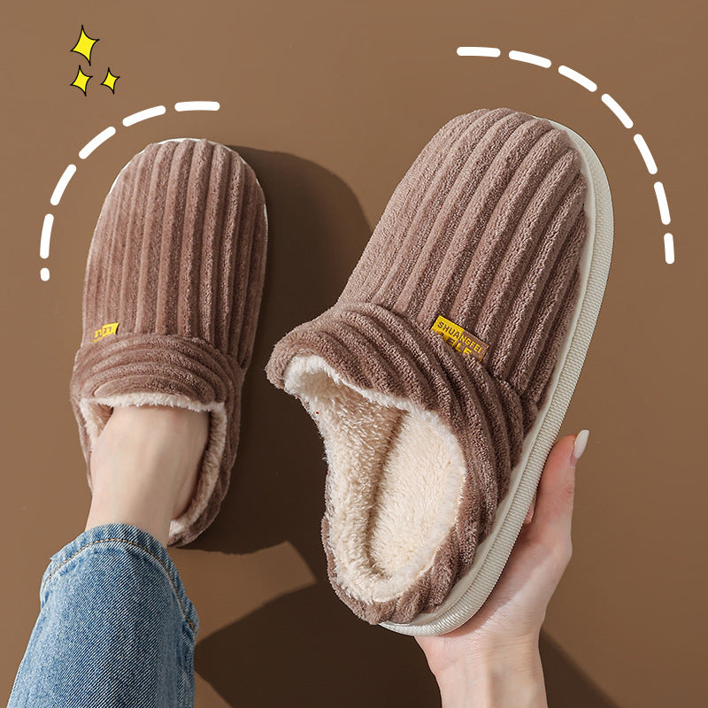 Zapatillas de algodón de otoño e invierno bolso de pareja femenina tacón cálido antideslizante interior