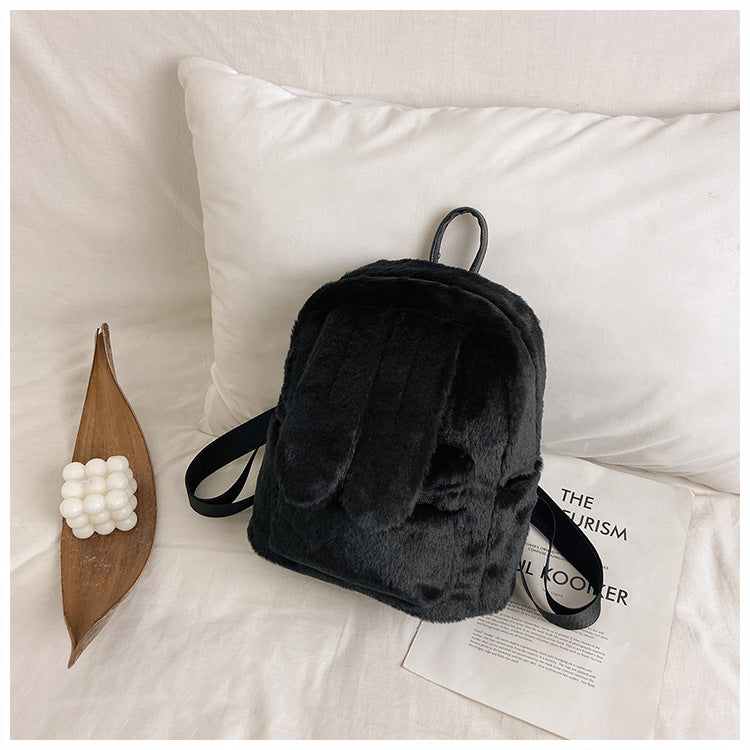 Women's Fashion Plush Cute Rabbit Ears Backpack