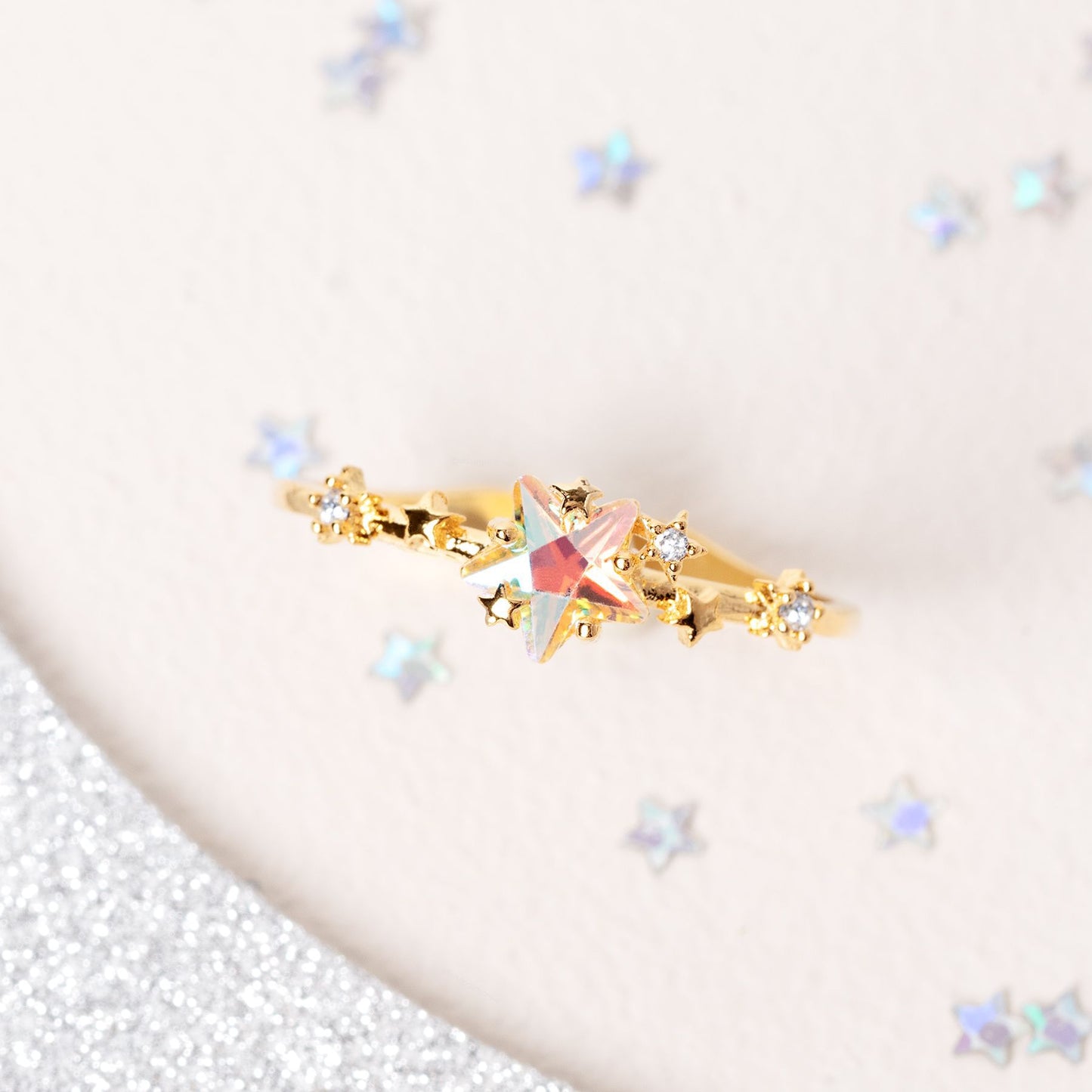 Five-pointed Star Open Ring 18K Real Gold Color Retention