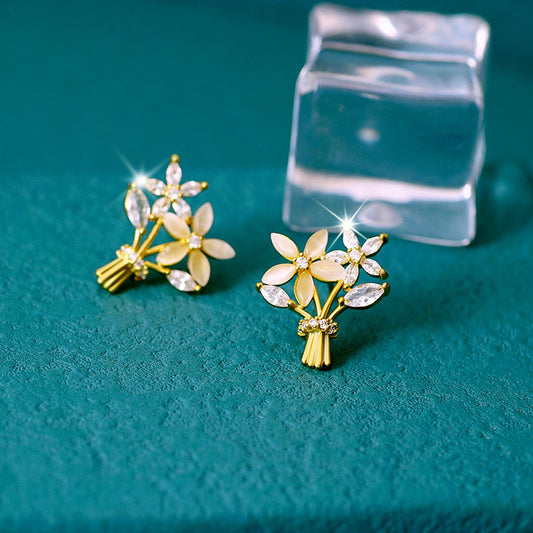 Boucles d'oreilles en argent Sterling pour femmes, niche à aiguilles, fleurs creuses