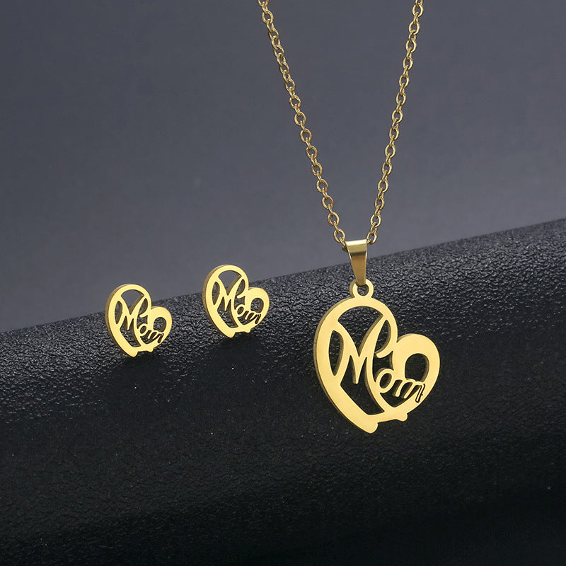 Collier et boucles d'oreilles en forme de cœur pour maman, bijoux à la mode, en acier inoxydable, costume