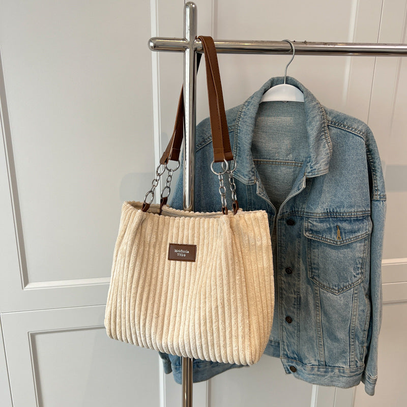 Sac à bandoulière décontracté en velours côtelé de grande capacité pour femmes