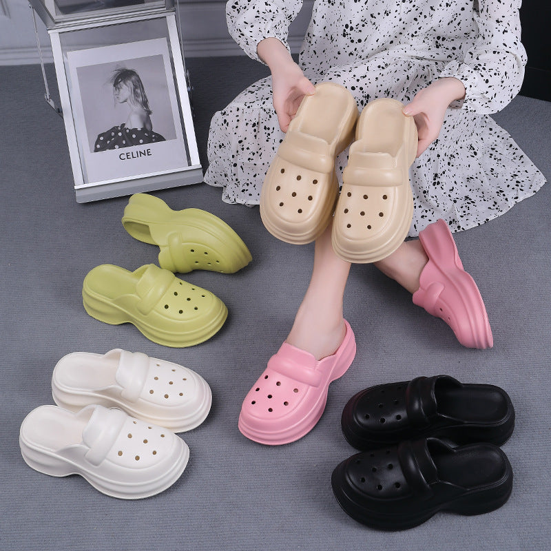 Hole Shoes Zapatillas de mitad inferior gruesa exterior para mujer