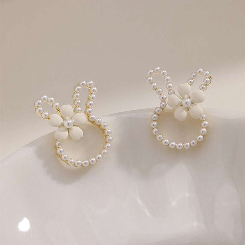 Boucles d'oreilles à tige en forme de lapin en argent sterling avec aiguille style Sweet Ins