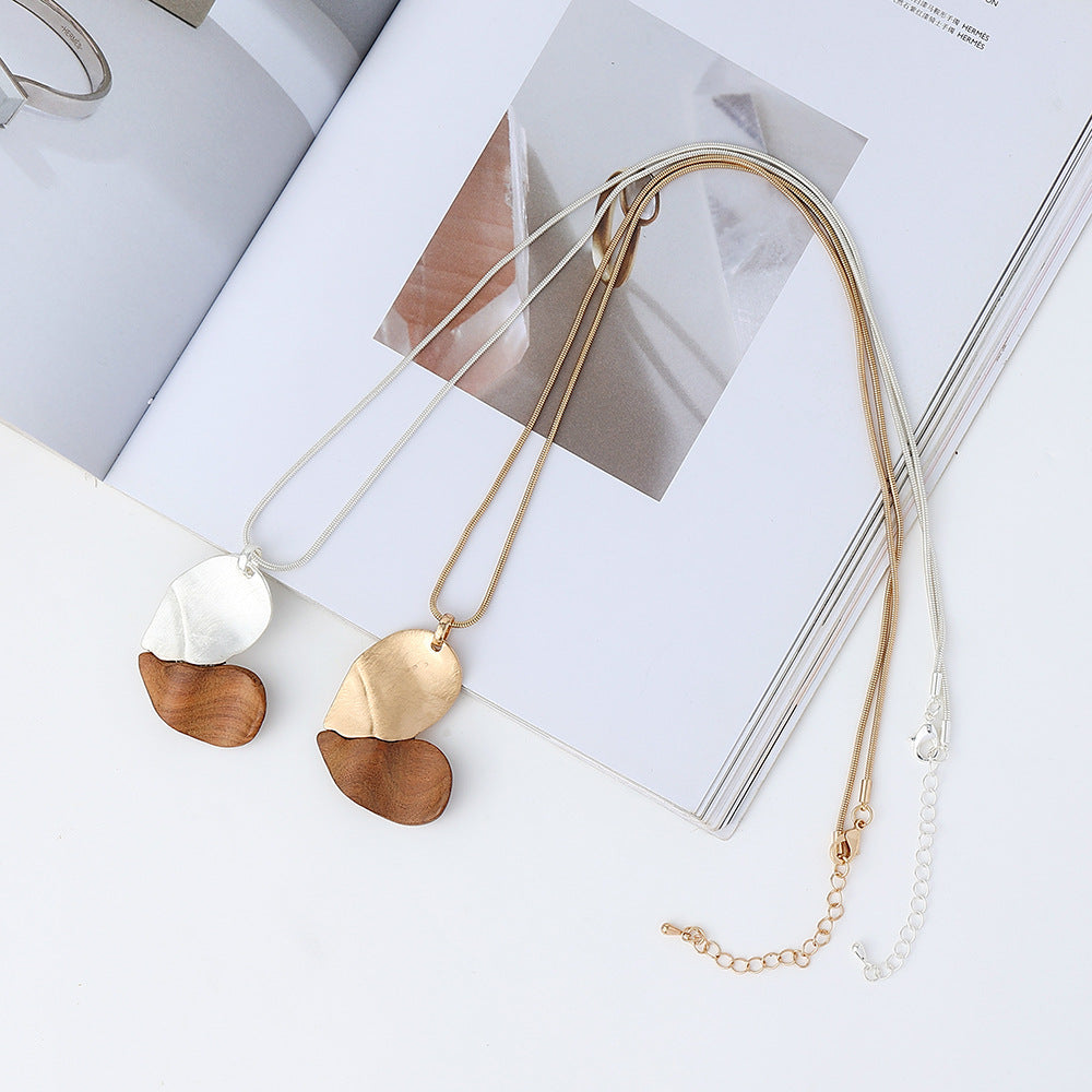 Collier coeur de pêche géométrique de Style européen et américain, dame en bois