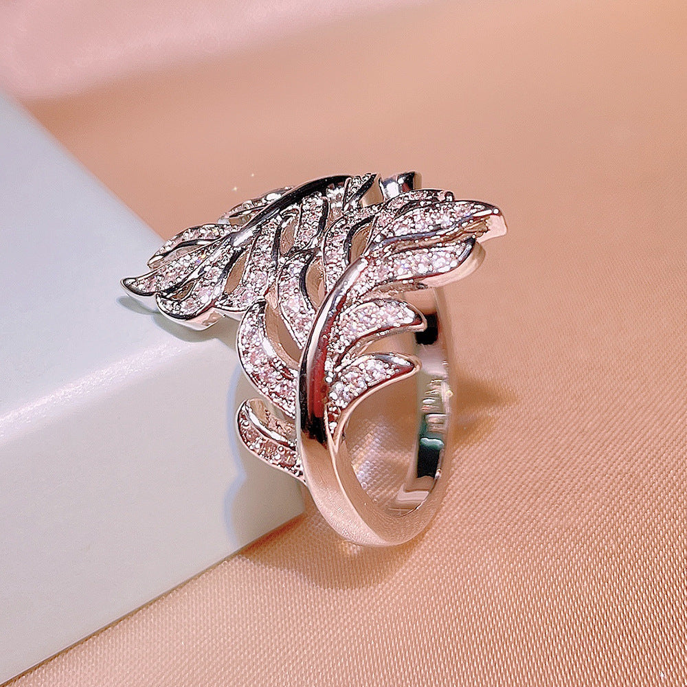 Zircon Ornament Ring Fashion Leaf Size Adjustable