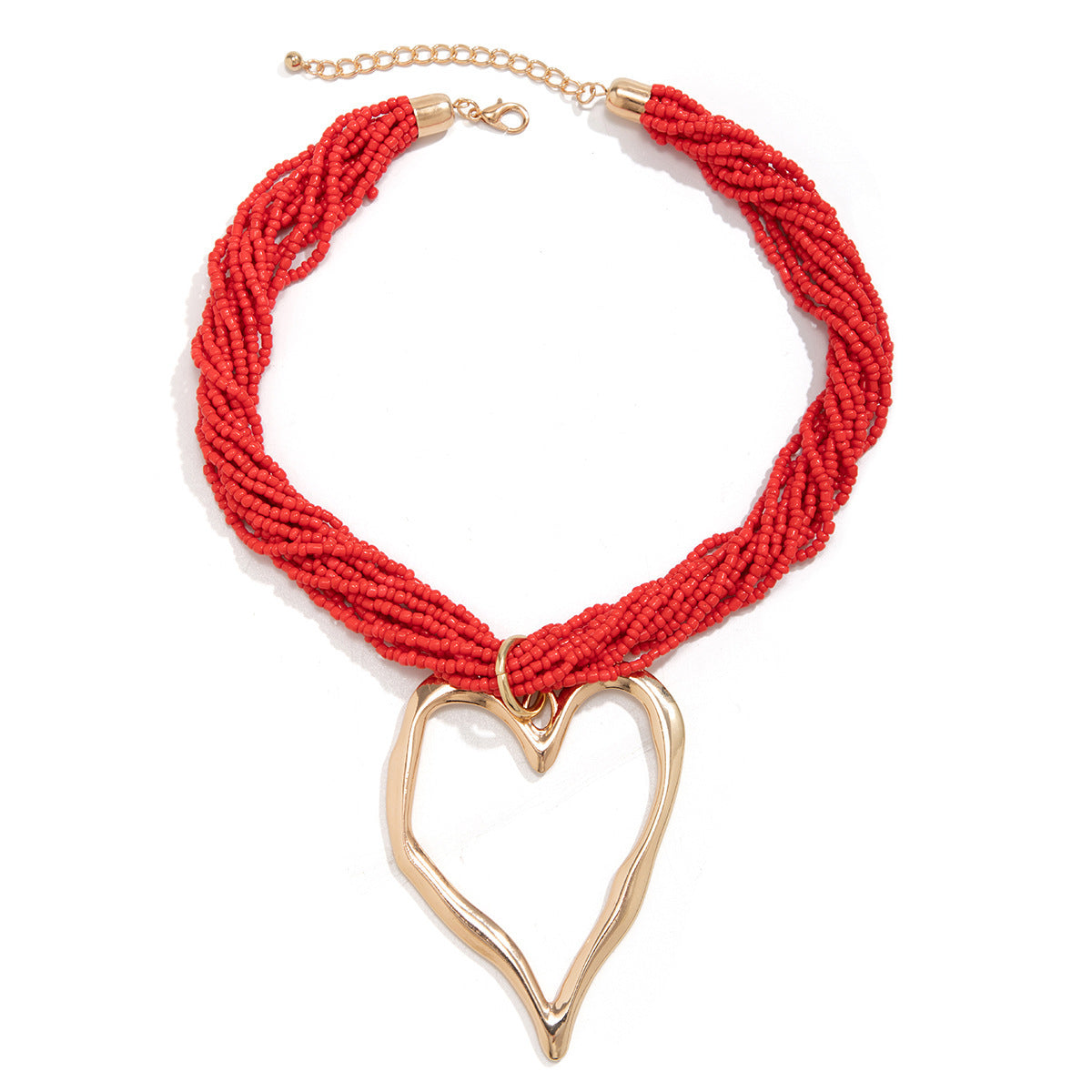 Collar con colgante en forma de corazón de múltiples capas con cuentas exageradas