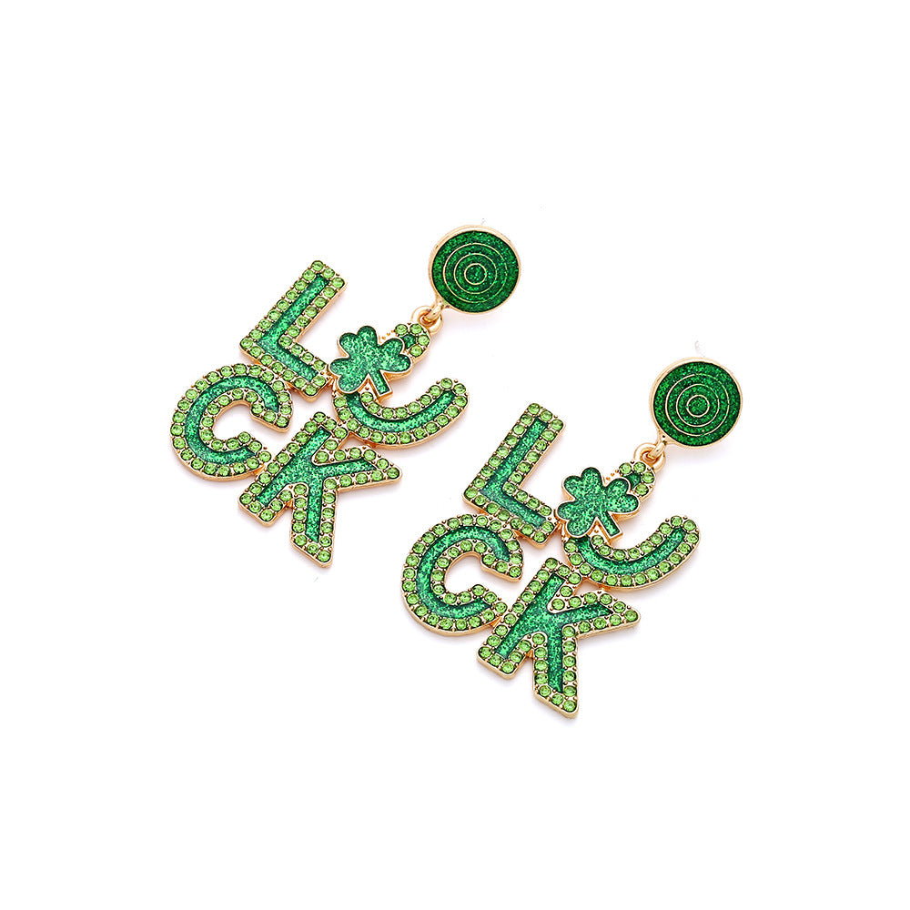 Boucles d'oreilles en alliage avec lettres de l'alphabet anglais porte-bonheur incrustées de diamants