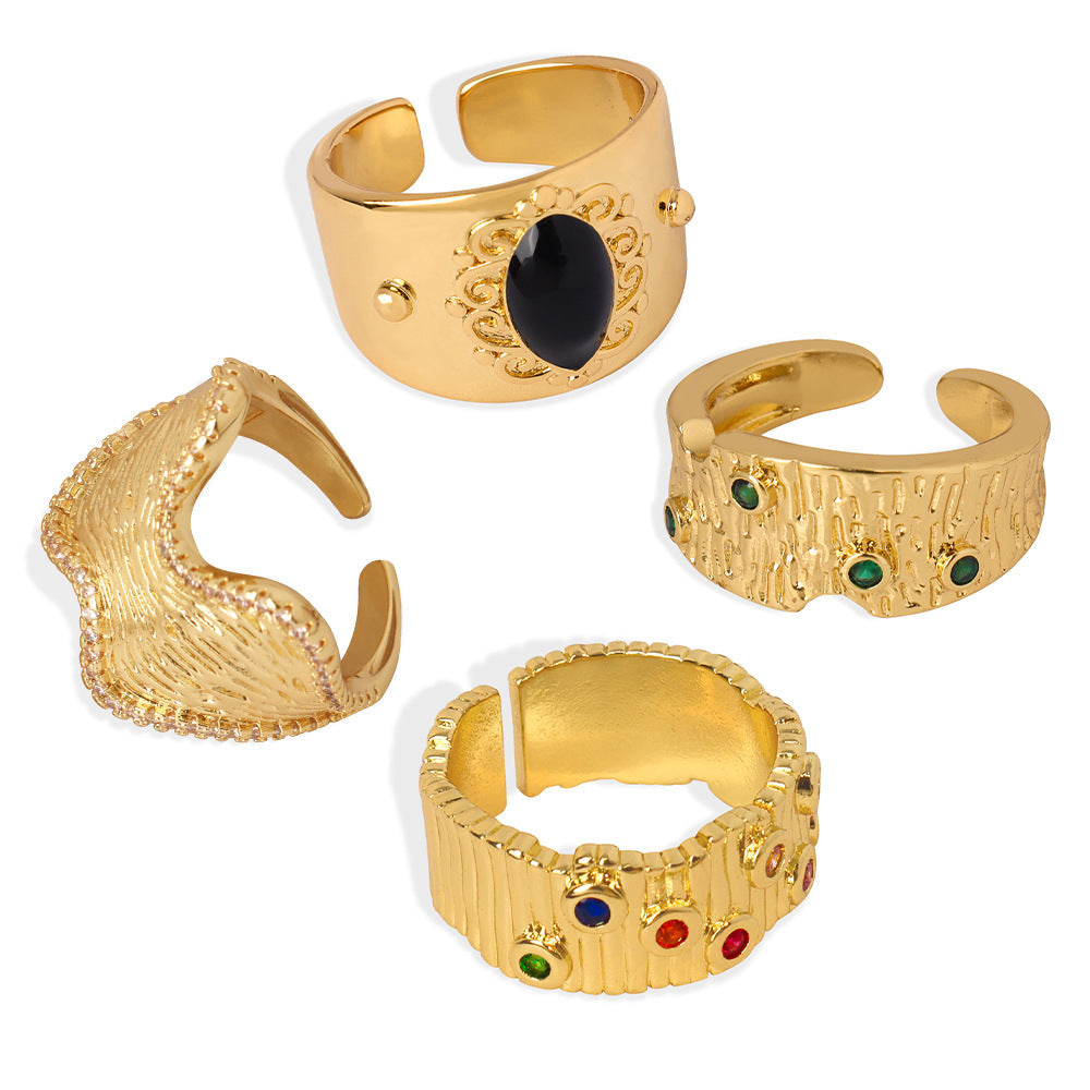 Bague convexe concave à texture géométrique irrégulière pour femme