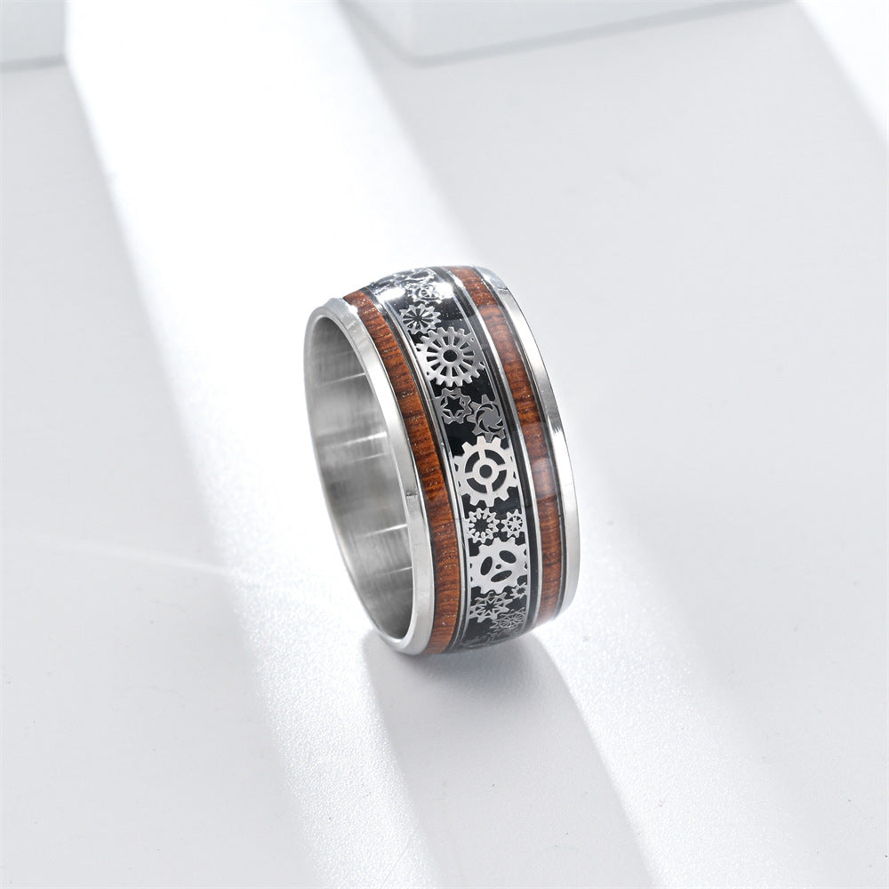 Fashion Special-interest 10MM Three-line Wood Grain Ring