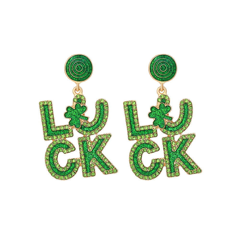 Boucles d'oreilles en alliage avec lettres de l'alphabet anglais porte-bonheur incrustées de diamants