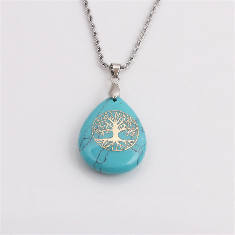 Crystal Water Drop Pendant Crafts Carved Lucky Tree Necklace