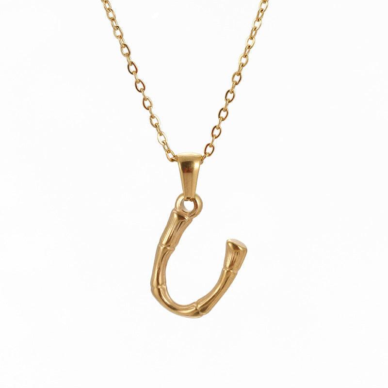 Collier pendentif lettre en acier inoxydable 18 carats en bambou Hip Hop