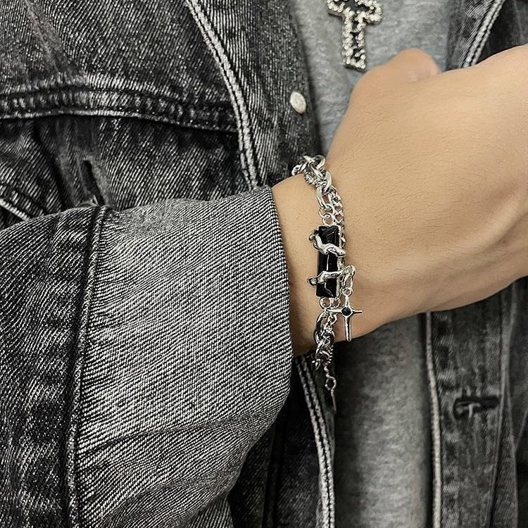 Bracelet en diamant noir à enroulement de corps étoile, personnalité simple