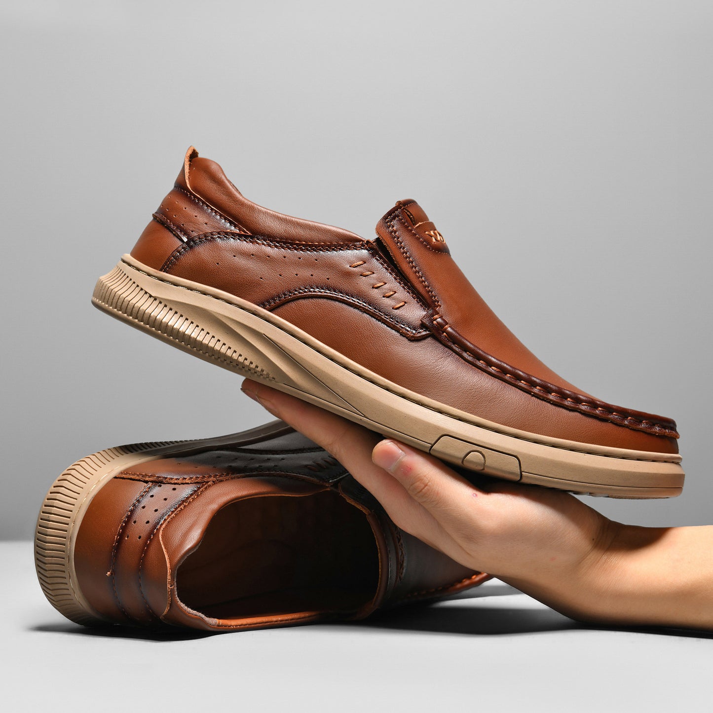 Chaussures à enfiler en cuir de vache pour hommes, couche supérieure