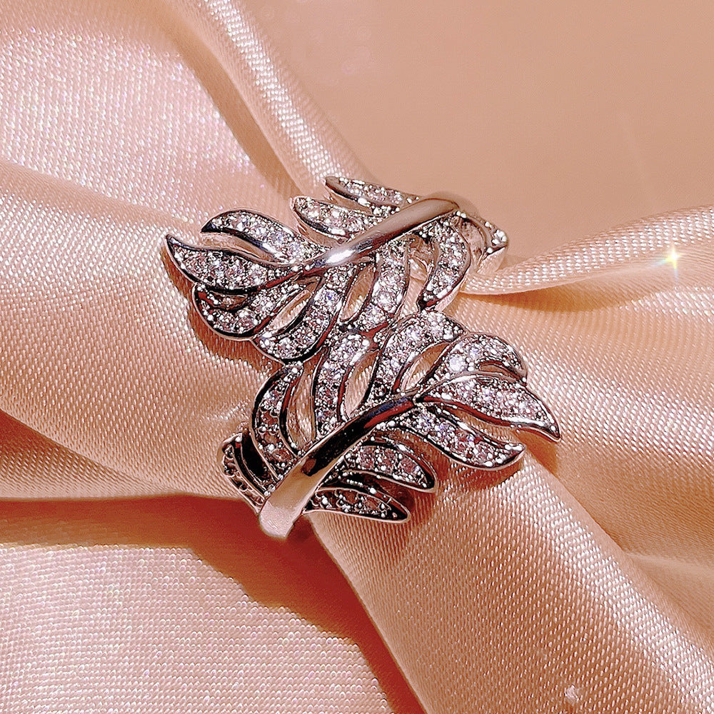 Zircon Ornament Ring Fashion Leaf Size Adjustable