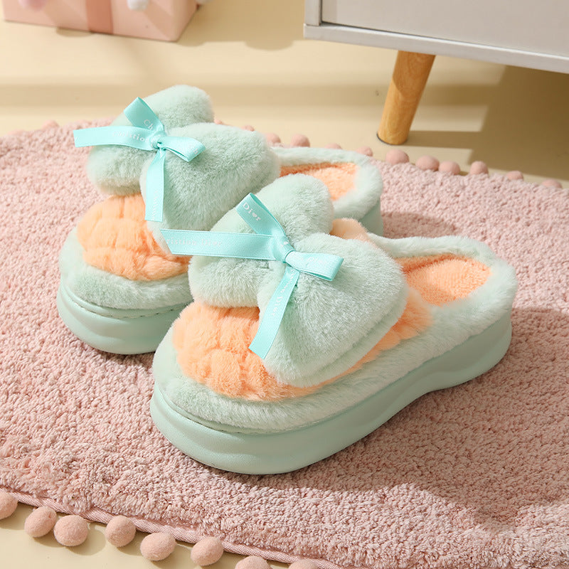 Pantoufles en coton à talons hauts pour femmes, pantoufles d'hiver à fond épais, sensation de merde à l'intérieur