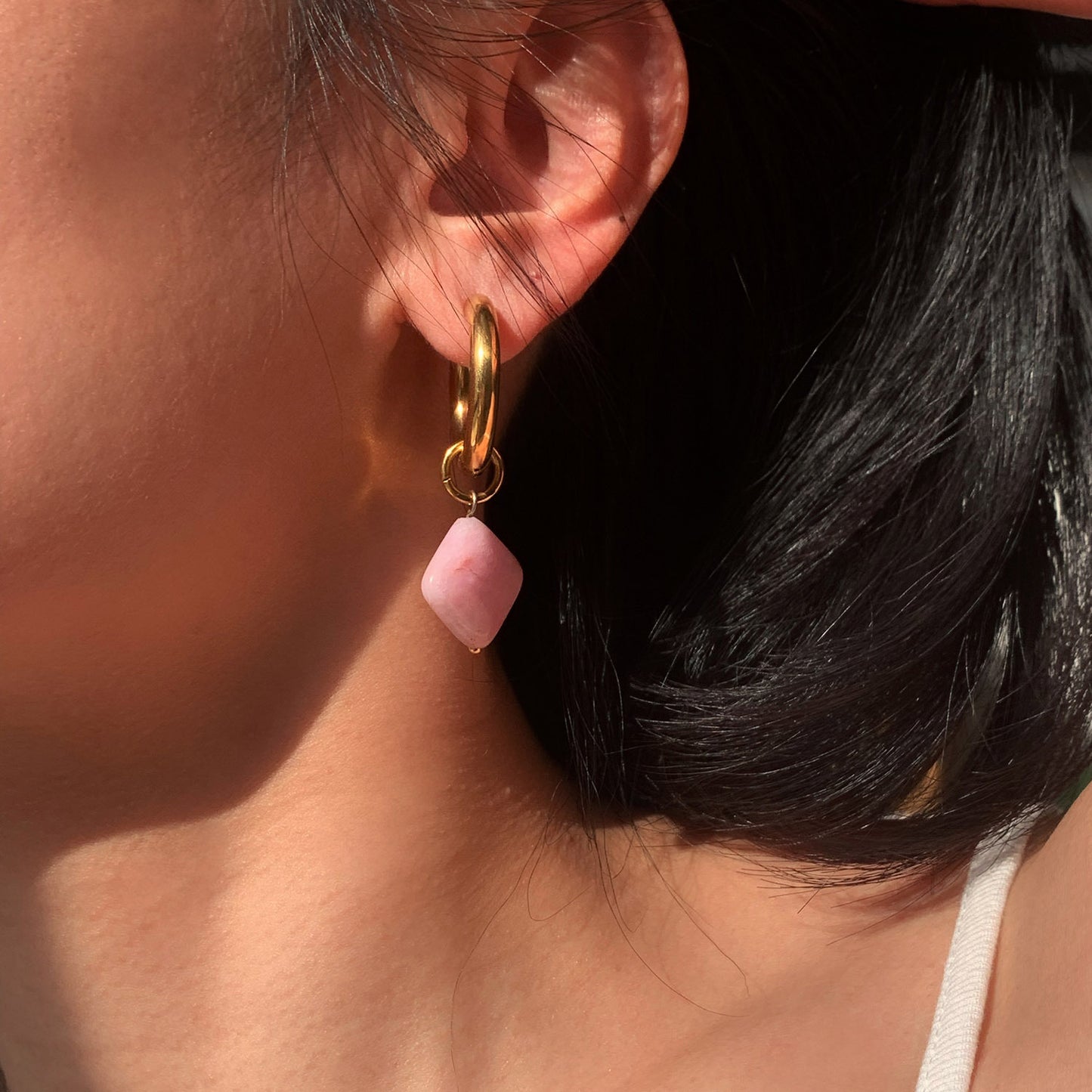 Boucles d'oreilles en acier inoxydable avec pendentif en pierre naturelle et diamant