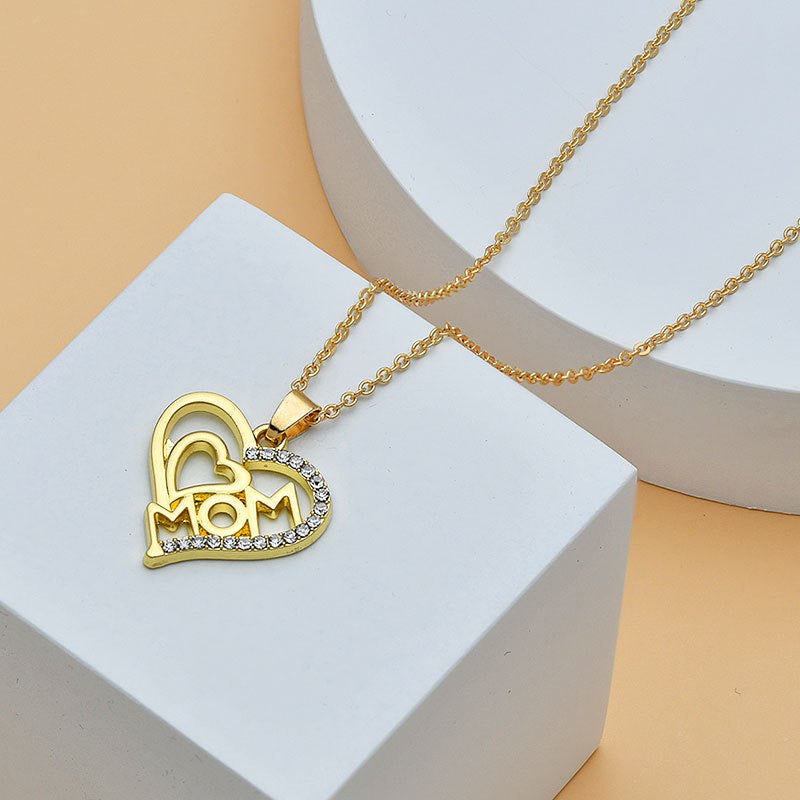 Collar con forma de corazón para mujer, joyería fina con letras de diamante para el día de la madre, accesorios para mujer, joyería de moda