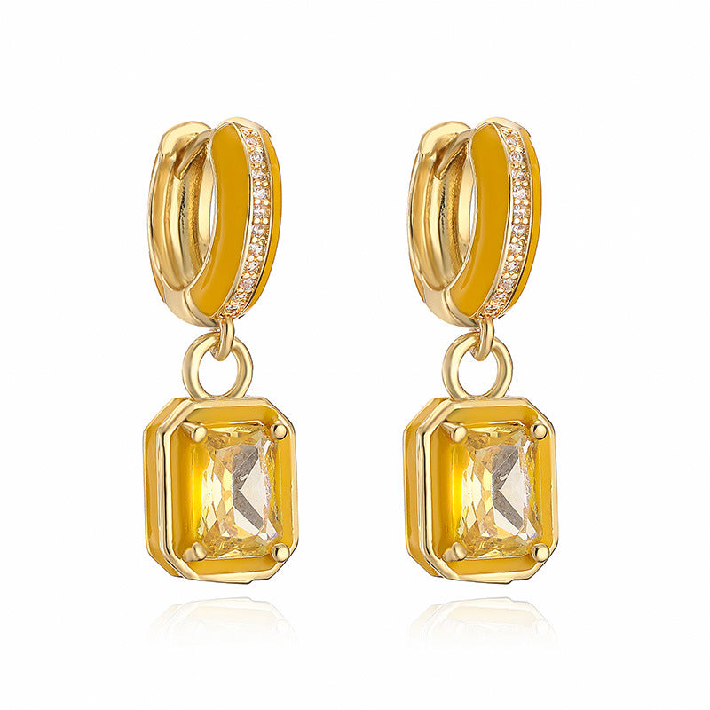 Boucles d'oreilles en forme de goutte d'huile et de cuivre, couleur douce et colorée, incrustée de diamant, Cube de sucre