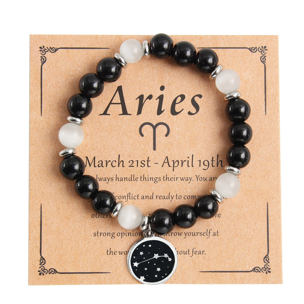 Bracelet rond en perles de pierre naturelle, pendentif rond en acier inoxydable, douze constellations