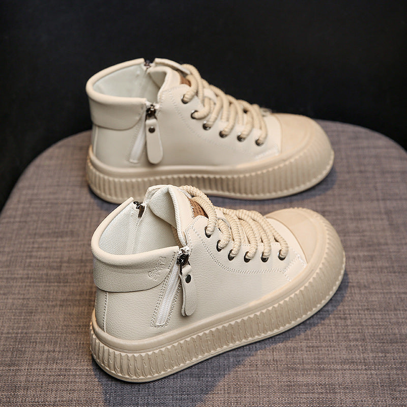 Chaussures blanches à fermeture éclair latérale pour femmes, chaussures de skate de sport décontractées