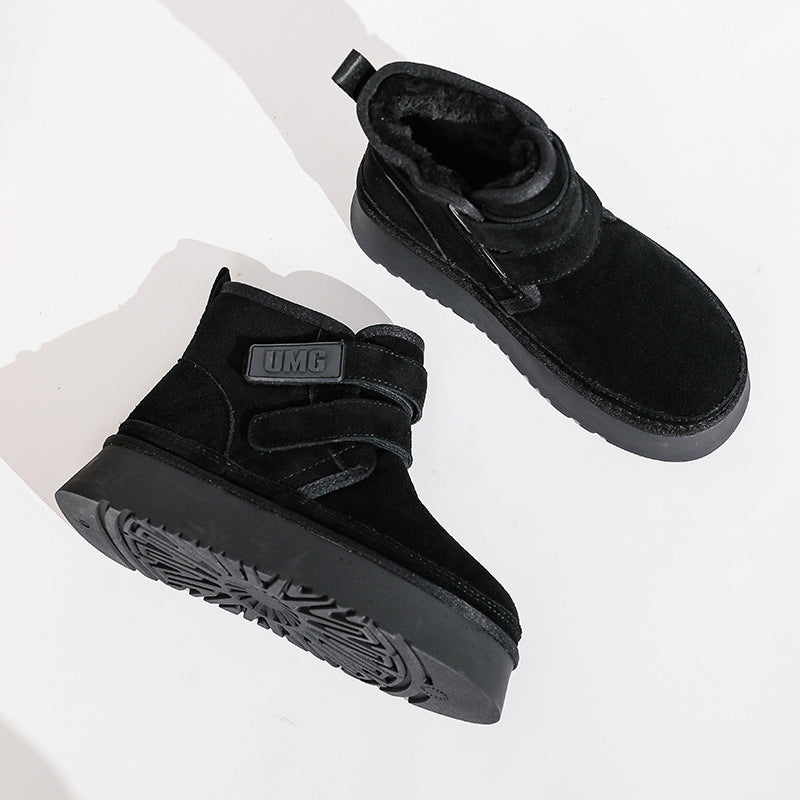 Bottes courtes en coton antidérapantes pour femme, cuir véritable, neige