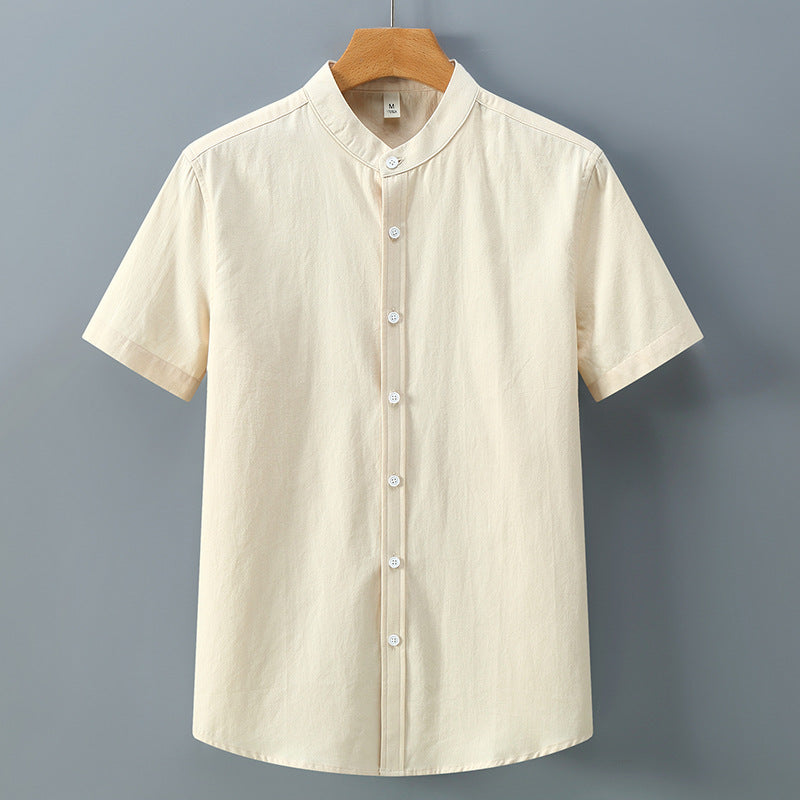 Men's Stand Collar Short Sleeve Shirt Loose Half Sleeve