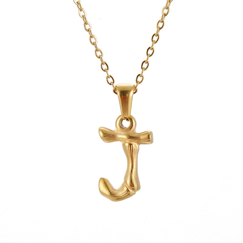 Collier pendentif lettre en acier inoxydable 18 carats en bambou Hip Hop
