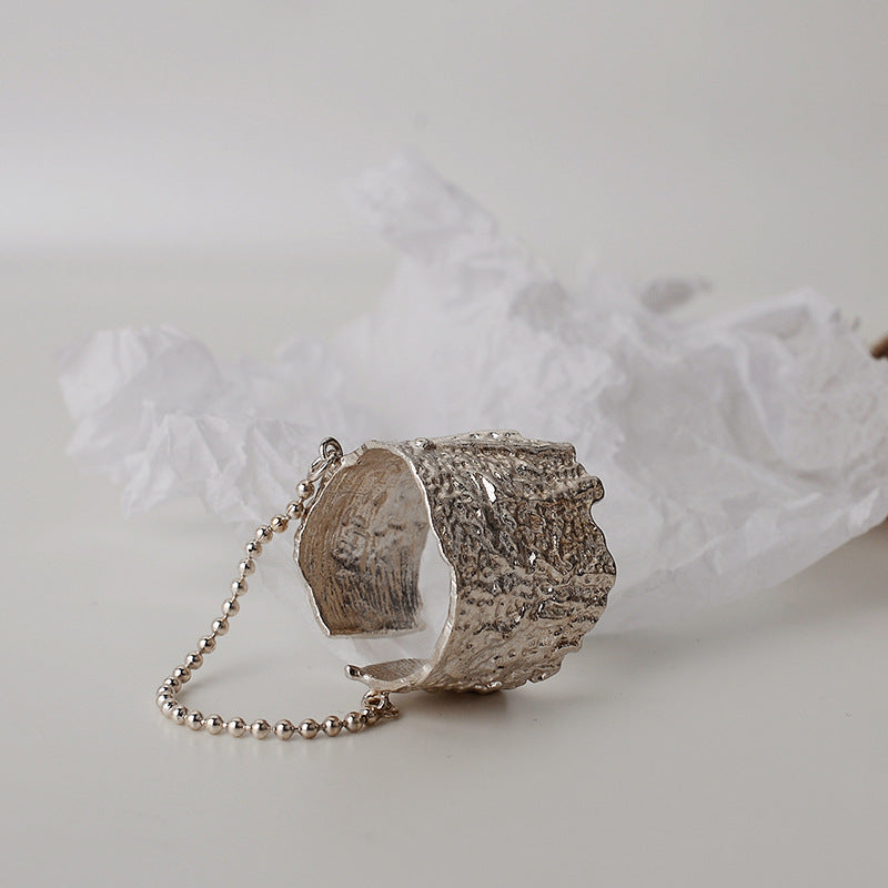 Bague de style Normcore à texture de feuille d'étain