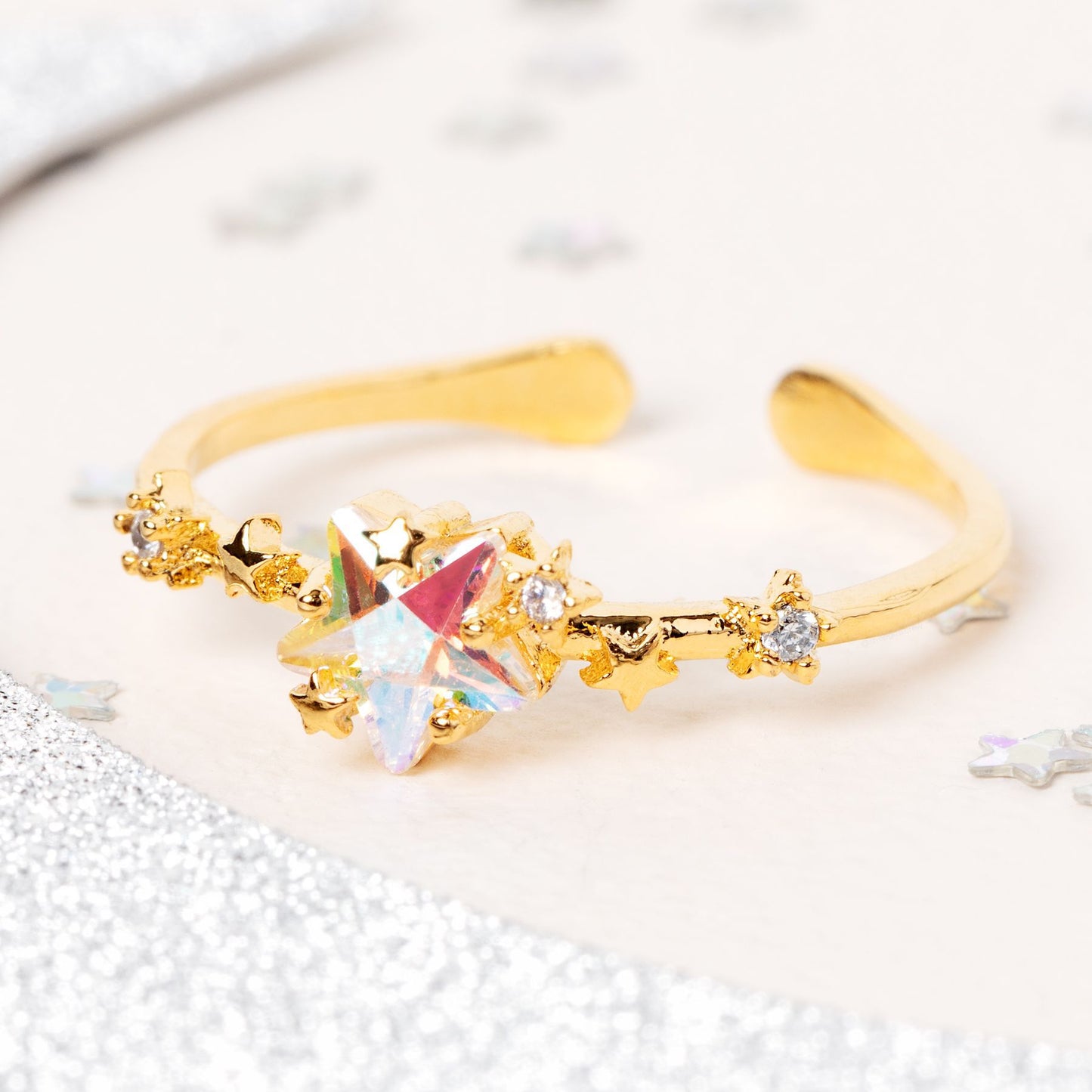 Five-pointed Star Open Ring 18K Real Gold Color Retention