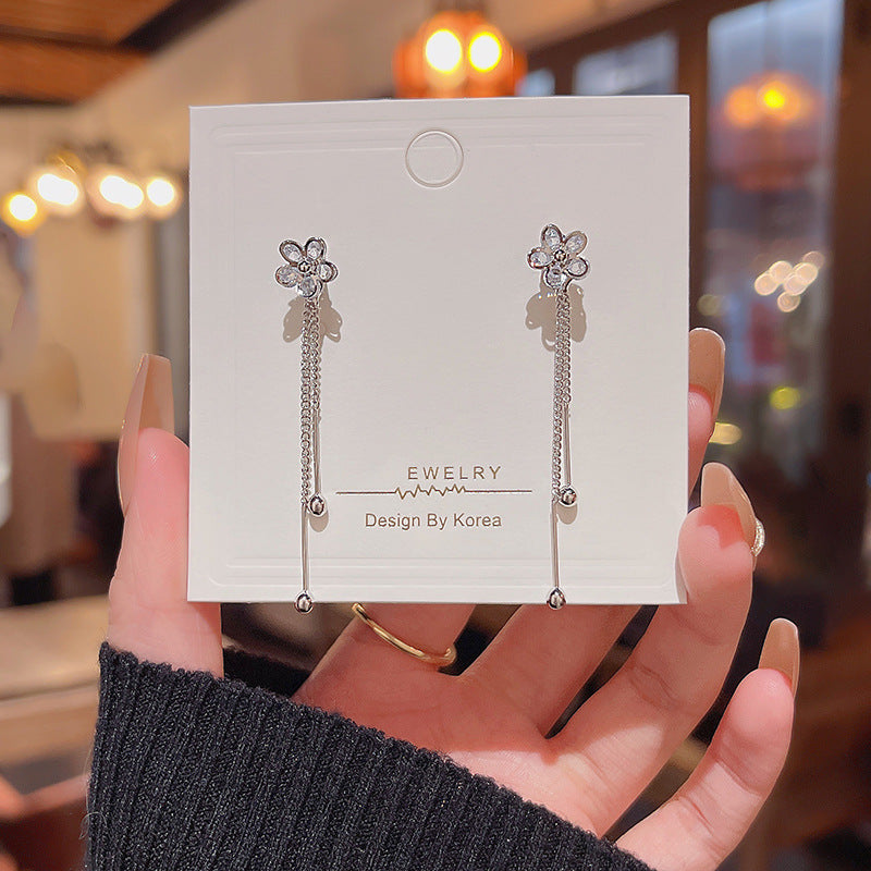 Boucles d'oreilles en zircon à longues franges et aiguille en argent