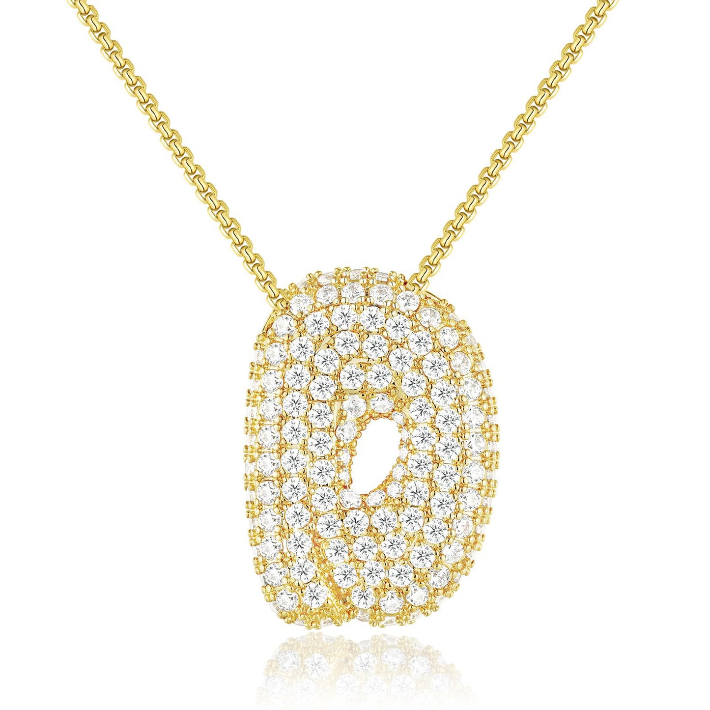 All-matching 26 English Letters Pendant Necklace Female Inlaid Zircon Chubby Balloon Letters