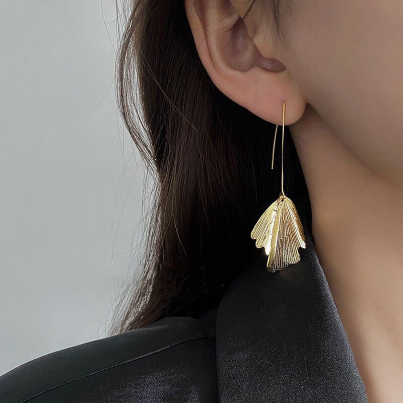 Boucles d'oreilles à pampilles simples pour femmes, aiguille en argent sterling, feuille de Ginkgo
