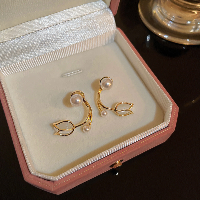 Boucles d'oreilles à tige en forme de tulipe en argent sterling pour femme