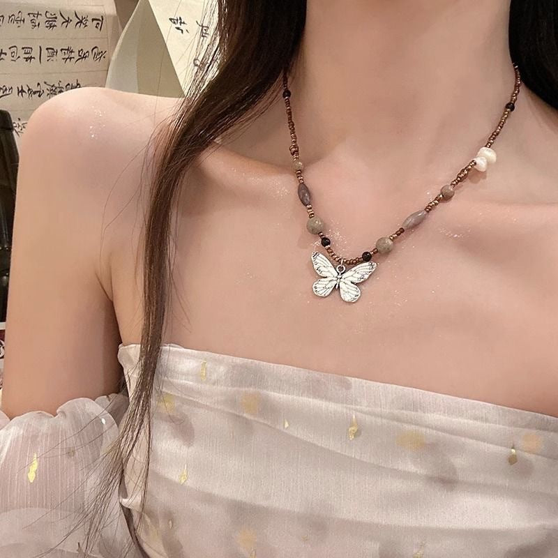 Vintage Beaded Butterfly Necklace For Women