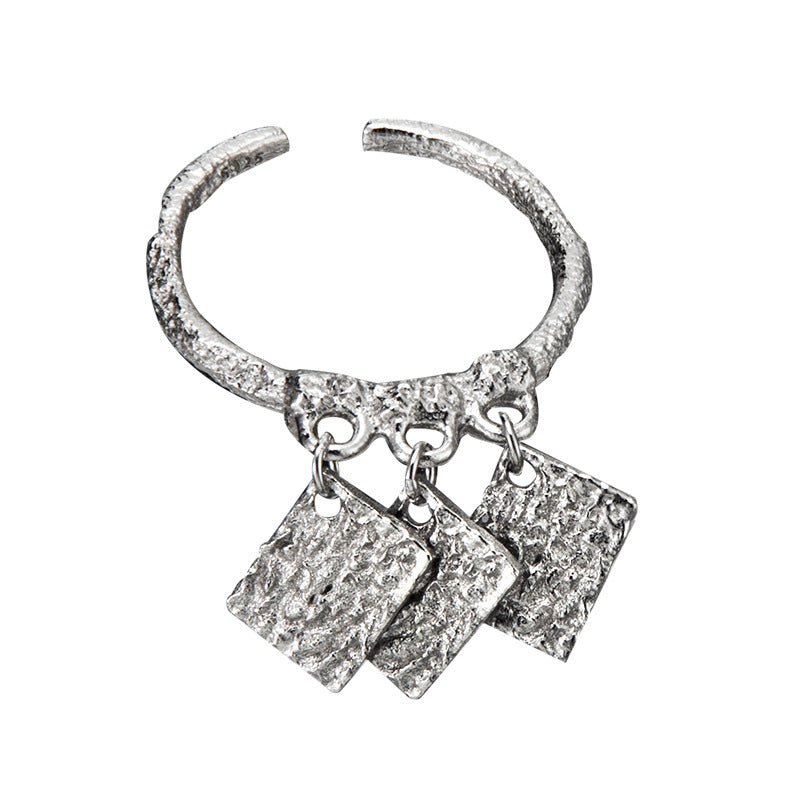 Textured Square Plate Ring For Women